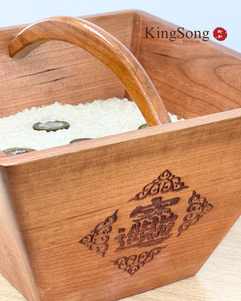 KingSong桃木日进斗金纳福套盒 五色米+桃木斗摆件 镇宅辟邪聚福事业兴旺风水好物