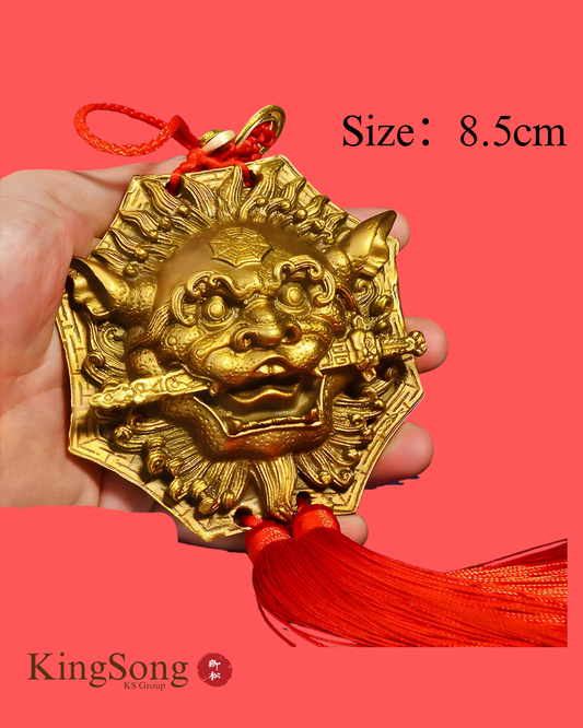 纯铜狮咬剑挂件 八卦镜虎头 Copper Lion-Biting Sword Ornament
